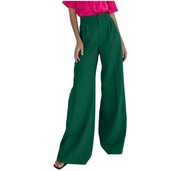 Pantalones Para Mujer Pantalones de Pierna Ancha Casual Otoño Rectos Color Sólido Pantalones de Traje de Cintura Alta Con Bolsillo Odeerbi  ODB145091