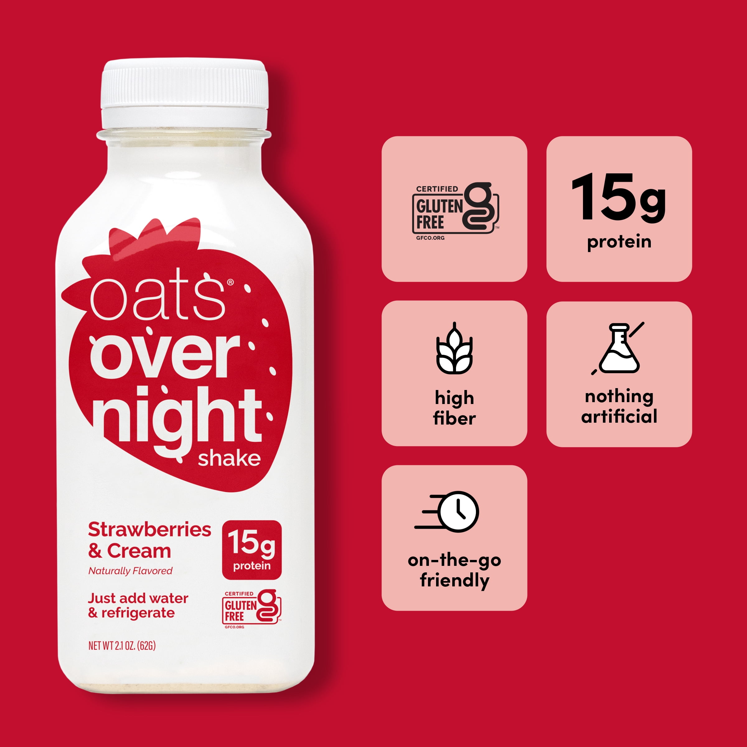 (10 pack) Oats Overnight Strawberries & Cream Protein Overnight Oatmeal Shake, 2.1 oz, 1 Count