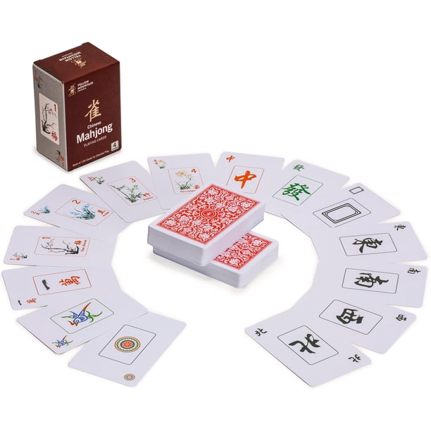 Juego de cartas Mahjong chino Yellow Mountain Imports, 144 piezas