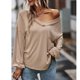 thumbnail image 5 of Camisa de trabajo diaria holgada para mujer con bolsillo en el pecho, cuello en V XL, manga larga, color caqui, 5 of 8