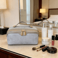 thumbnail image 6 of WANDF Travel Makeup Bag,Toiletry Bag for Women, Suede  Make Up Bag Cosmetic Organizer with Metal Zipper,Handling Bathroom Bag(Grey), 6 of 8