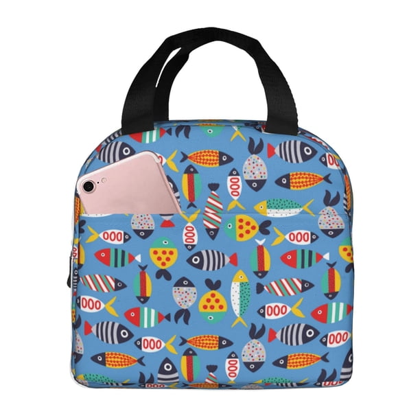 Easygdp Cute Flat Fish Bolsa Térmica Premium - Tela Oxford Impermeable, Gran Capacidad, Bolsillo Frontal, Unisex para Trabajo, Escuela, Actividades al Aire Libre y Picnics