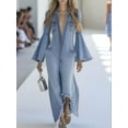 thumbnail image 5 of Women'S Denim Jumpsuit Romper Long Bell Sleeve Button Down One-Piece Pants Outfit Light Blue XL, 5 of 8