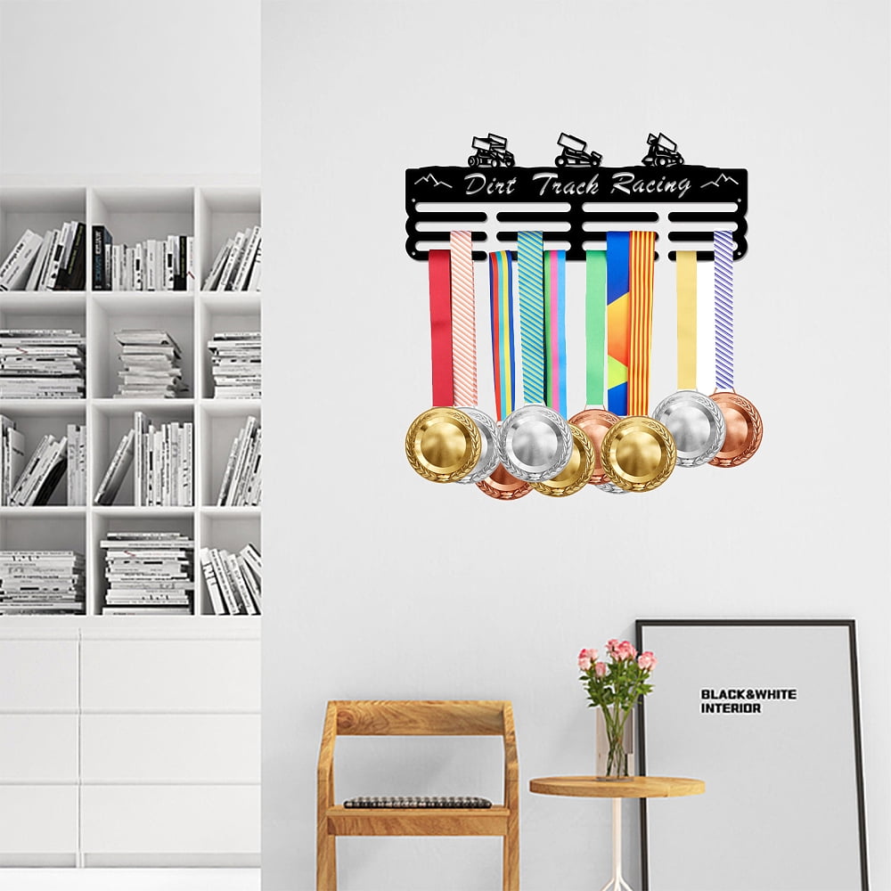 Dirt Track Racing Medal Hanger Display Dirt Track Racing Medal Display Holder with 12 Lines Sturdy Steel Award Display Holders Wall Mounted