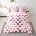 thumbnail image 2 of Manfei Kawaii Bowknot Cherry Bedding Comforter Set 7 Pieces, Fashion Ribbon Full Bedding Set, Black Pink Cartoon Reversible Fitted Sheet Flat Sheet, Luxury Bedroom Decor, 2 of 7