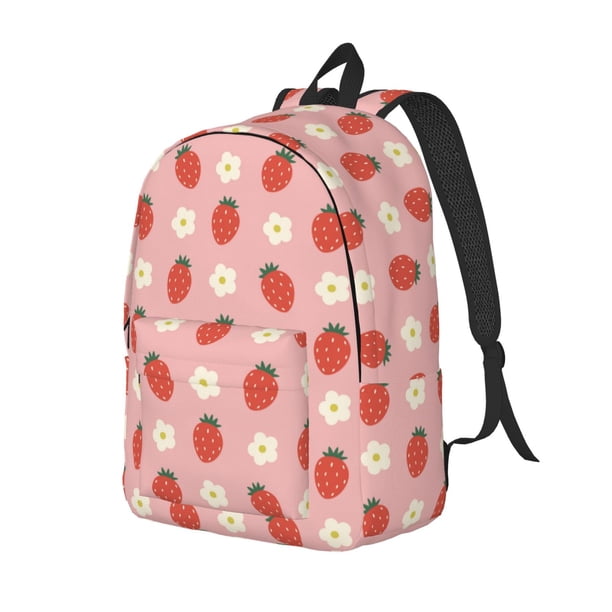 Balery Strawberry Mochila Clásica Impresa Básica para Viaje, Mochila Escolar Resistente al Agua, Mochila de Lona con Correas Ajustables-Medium