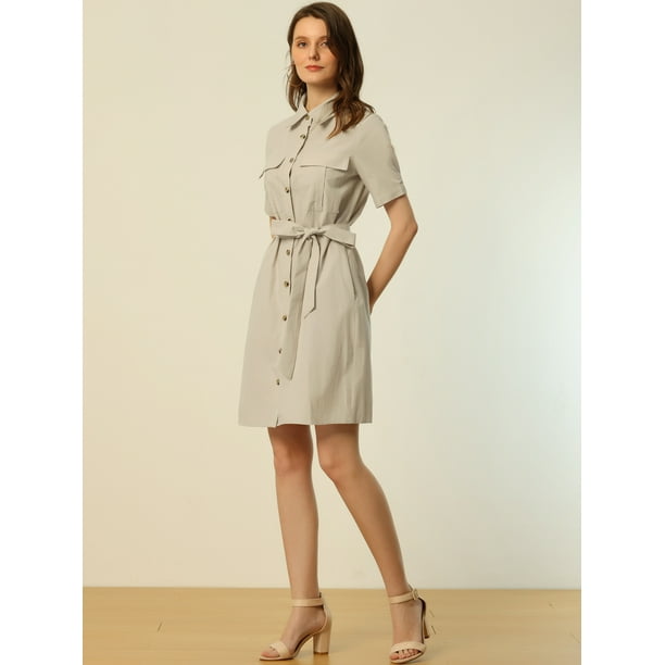 Vestido camisero Allegra K de manga corta de algodón de verano