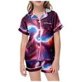 thumbnail image 1 of Pyjamas pour Bébé Fille Shorts à Boutons Ensemble Imprimé Étoile Haut Mode Manches Courtes Col Rabattu Vêtements pour Adolescente Violet 6-7 Ans, 1 of 4