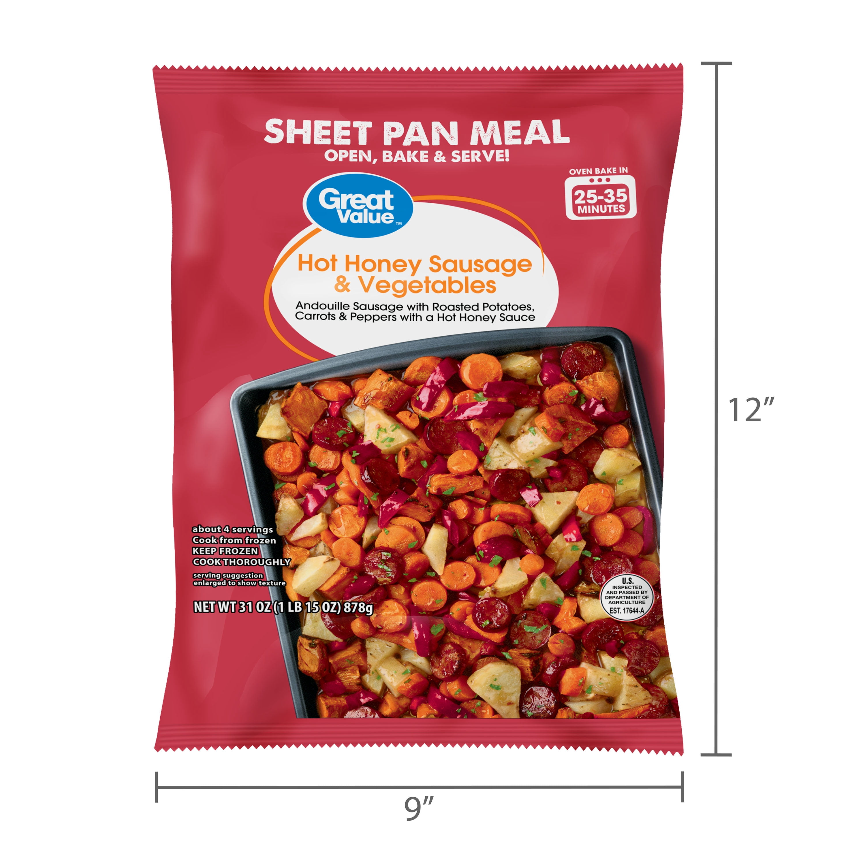 Great Value Hot Honey Sausage & Vegetables Sheet Pan Meal, 31 oz (Frozen)