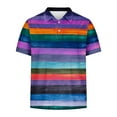 thumbnail image 3 of ZCFZJW Men's Classic Fit 100% Cotton Soft Short Sleeve Colorful Stripe Print Polo Shirt Big and Tall Regular Fit Casual Button up V Neck Henley Shirts Tops Multicolor#10 XXL, 3 of 4