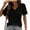 Black, variant on SEMPAI Women's Casual V Neck Short Sleeve Waffle Knit Lace Patchwork Shirts Summer Loose Basic Tunic Tops Tee Blouses
