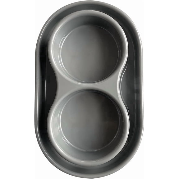 PetLike Double Pet Bowls, Ants Away Moat Design Non-Slip FDA PP Food & Water Dishes, 48oz/6 cups for Medium & Large Dogs & Cats (Grey)