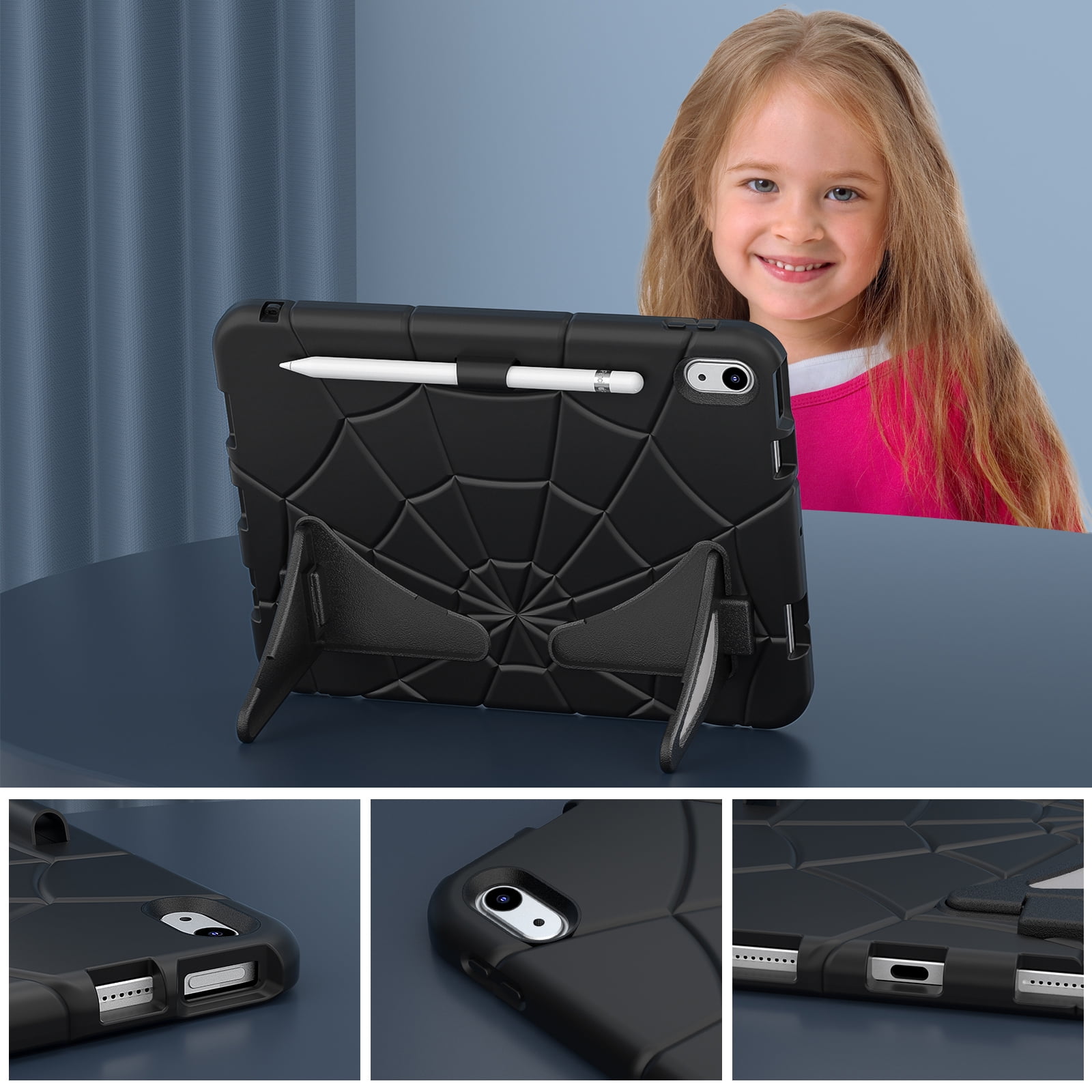 ELEHOLD Case For Apple iPad 11th(A16) 2025, Heavy Duty Shockproof Pencil Holder Foldable Kickstand Rugged Protective Cover Boys Children For iPad 11th 2025, Black