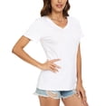 thumbnail image 4 of Camiseta Lunivop para mujer, cuello en V, manga corta, casual, blanca, L, 4 of 4