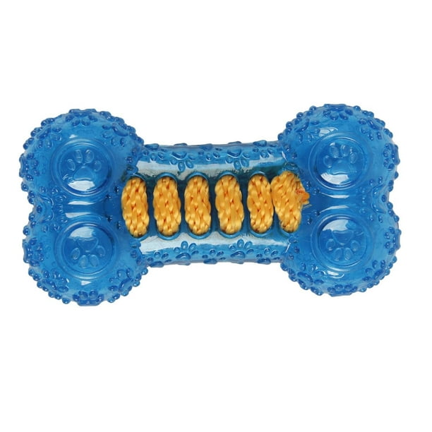 Blue TPR Rubber Bone with Orange Rope Center NonToxic Puppy Dog Chew