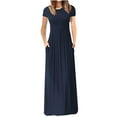 thumbnail image 1 of SMihono Robe Maxi Bohème d'Été pour Femmes Grande Taille Mode Femmes Décontractée Col Rond Été Manches Courtes Unie Ample Poches Longue Robe Plage Évasée Robe d'Été, 1 of 4