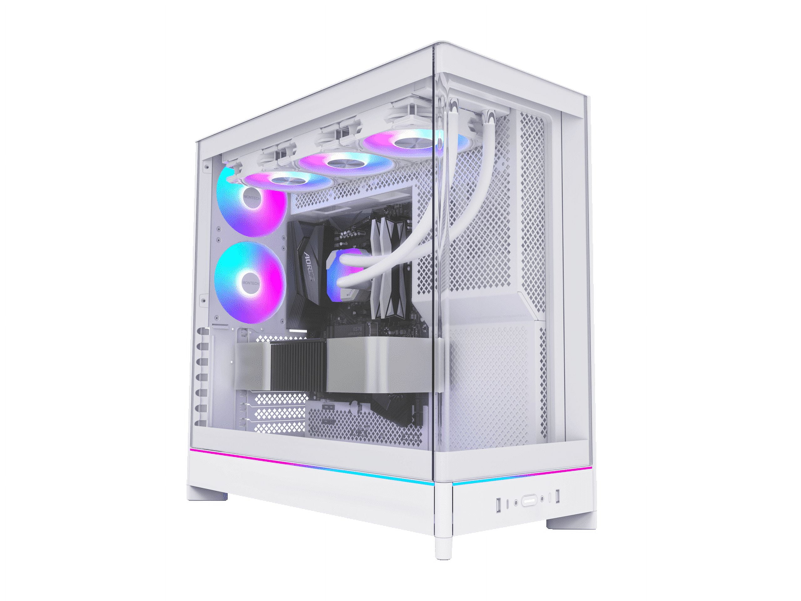 MONTECH HS02 PRO, ATX Mid-Tower PC Case, Gaming PC, High-Airflow, Reversible Layout, Sturdy Curved Tempered Glass Front Panel, 5x ARGB PWM Fan Pre-Installed, Sink-in Design, Toolless Panels, White, US