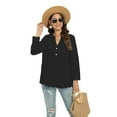 thumbnail image 6 of Aosijia Women Button Tops Small V Neck Openwork Embroidered Wavy Shirt Long Sleeve Loose Blouse Black, 6 of 8