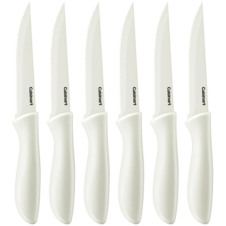Cuisinart C55-6PCSW Advantage 6-Piece Ceramic Coated Serrated Steak Knife  Set, White (2-Pack) Bundle with Deco Gear Safety Cut Resistant Gloves and  Deco Essentials 3 Slot Manual Knife Sharpener 