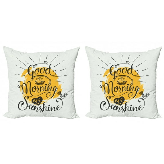 Ambesonne Saying Throw Pillow Cover 2 Pack, Birds and a Cup of Coffee, 20", Mustard Coconut