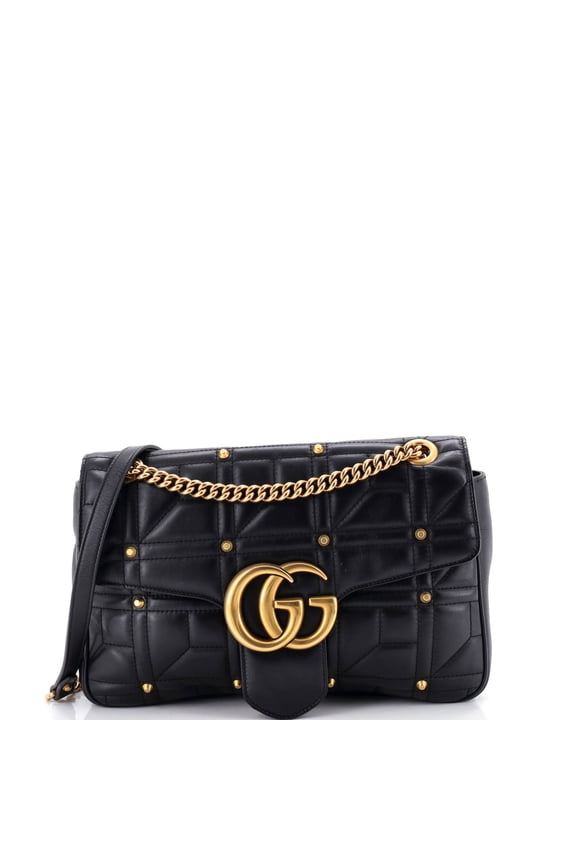 Pre-Owned GG Marmont Flap Bag Studded Matelasse Leather Medium By Rebag