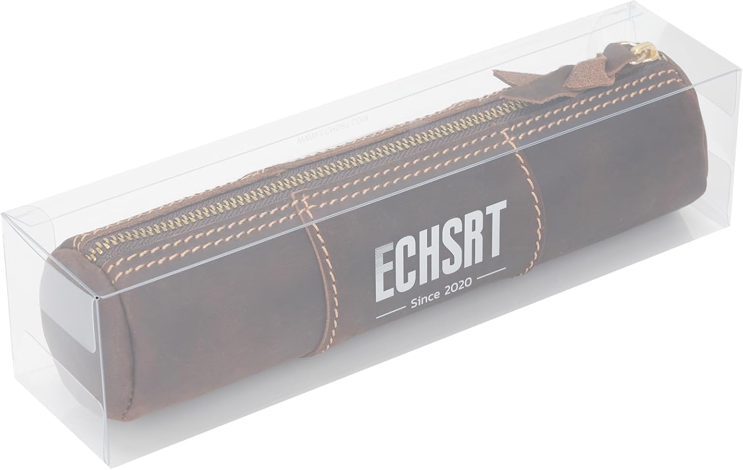 ABPETE Genuine Leather Pencil Case, Full-Grain Cowhide Leather Pouch, Small Pencil Pouch for Men, Vintage Pen Bag for Adults, Stationery Organizer Case for Work & Travel-Cylinder-Coffee