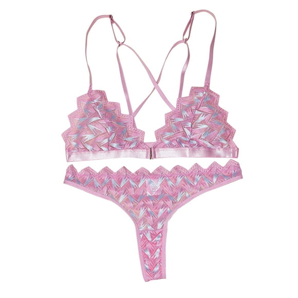 "Embroidered Lingerie Set Sexy See Through Bra And Panty Combo Exotic Two Piece Transparent Outfit For Women" Unlined Lace Bra Set