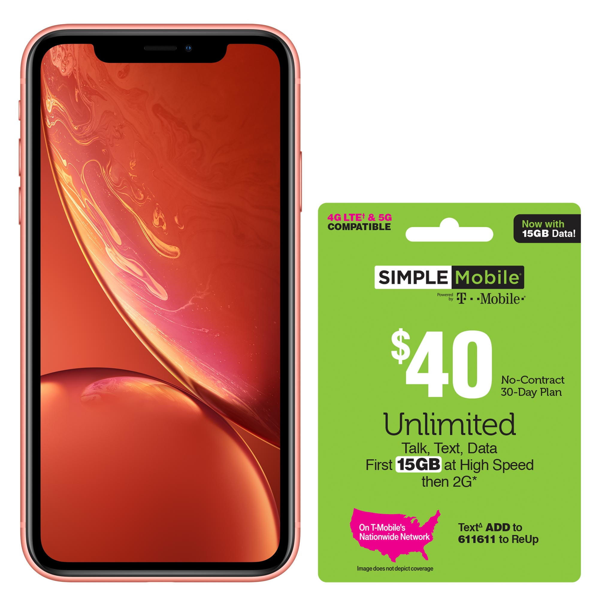 Simple Mobile Apple Iphone Xr 64gb Coral Prepaid Smartphone Sm 40 Unlimited Walmart Com