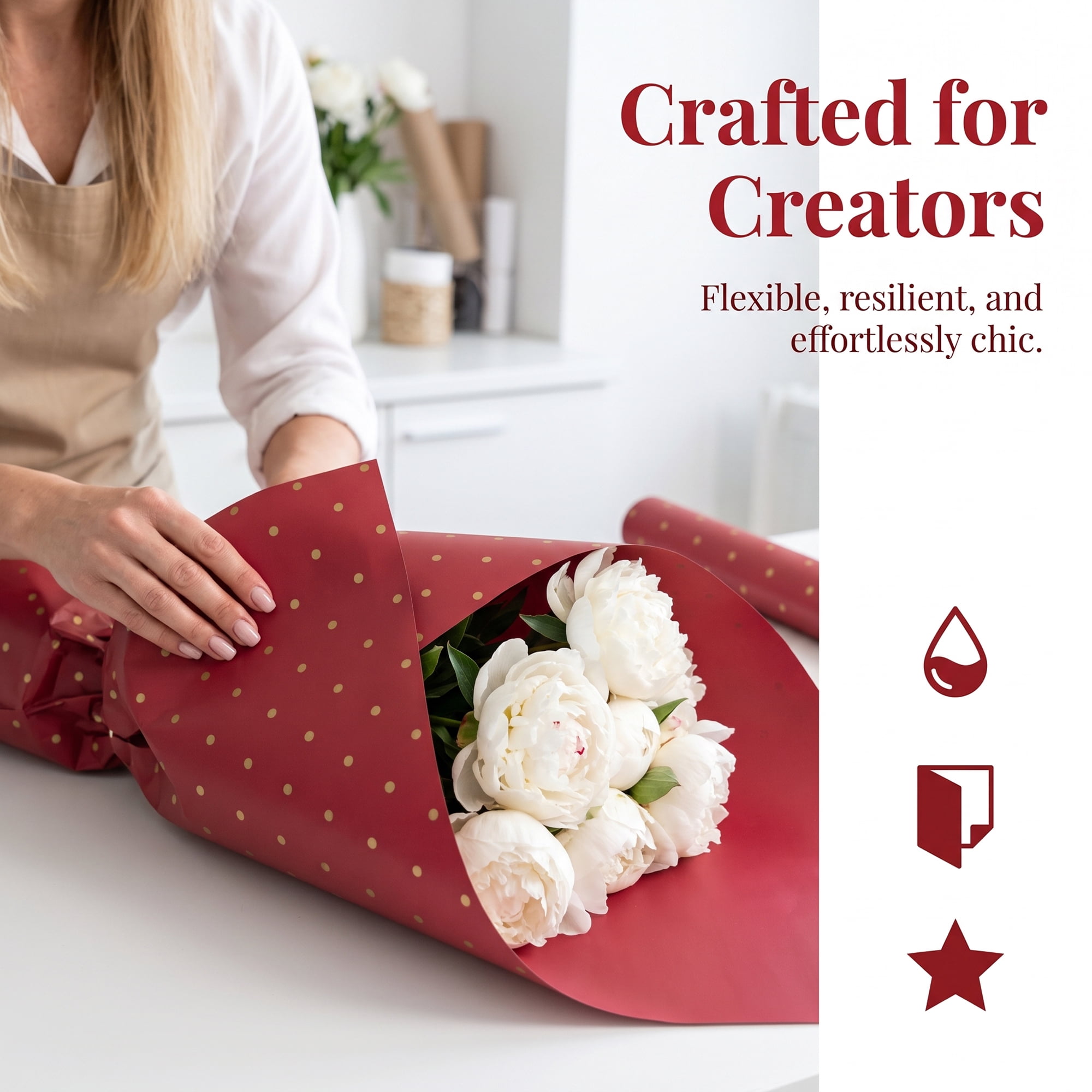 Unique Bargains Waterproof Luxury Matte Gift Wrapping Paper for Bouquets Red 22" x 22"
