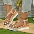 thumbnail image 4 of Womens Wedge Sandals Open Toe Casual Summer Bohemia High Heel Beach Sandals Elastic Ankle Strap Rhinestone Wedges(White-a,9), 4 of 6