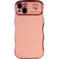 thumbnail image 5 of for iPhone 14 Case,Curly Wavy Grip Design Plated Love Heart Luxury Phone Case, Full Camera Lens Protection Fun Cute Side Small Pattern Electroplate Slim Soft Wave Case for iPhone 14,Pink, 5 of 15