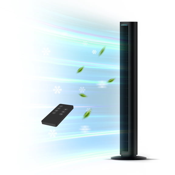 40 inch Bladeless Tower Fan for Bedroom, Standing Fan with Remote Control, 26ft/s, 80° Oscillation, 4 Speed Settings, 7 Hour Timer, LED Display, Fan that Blows Cold Air, Black