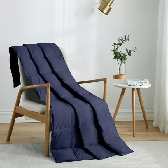 Peace Nest 50x70" Down Throw Blanket, Soft 100% Peach Skin Fabric, Navy, Washable, One Size