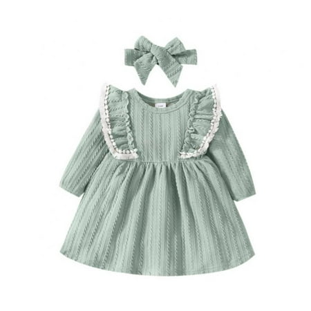 

Toddler Kids Baby Girl Dress Solid Color Long Sleeve Ruffle Dress
