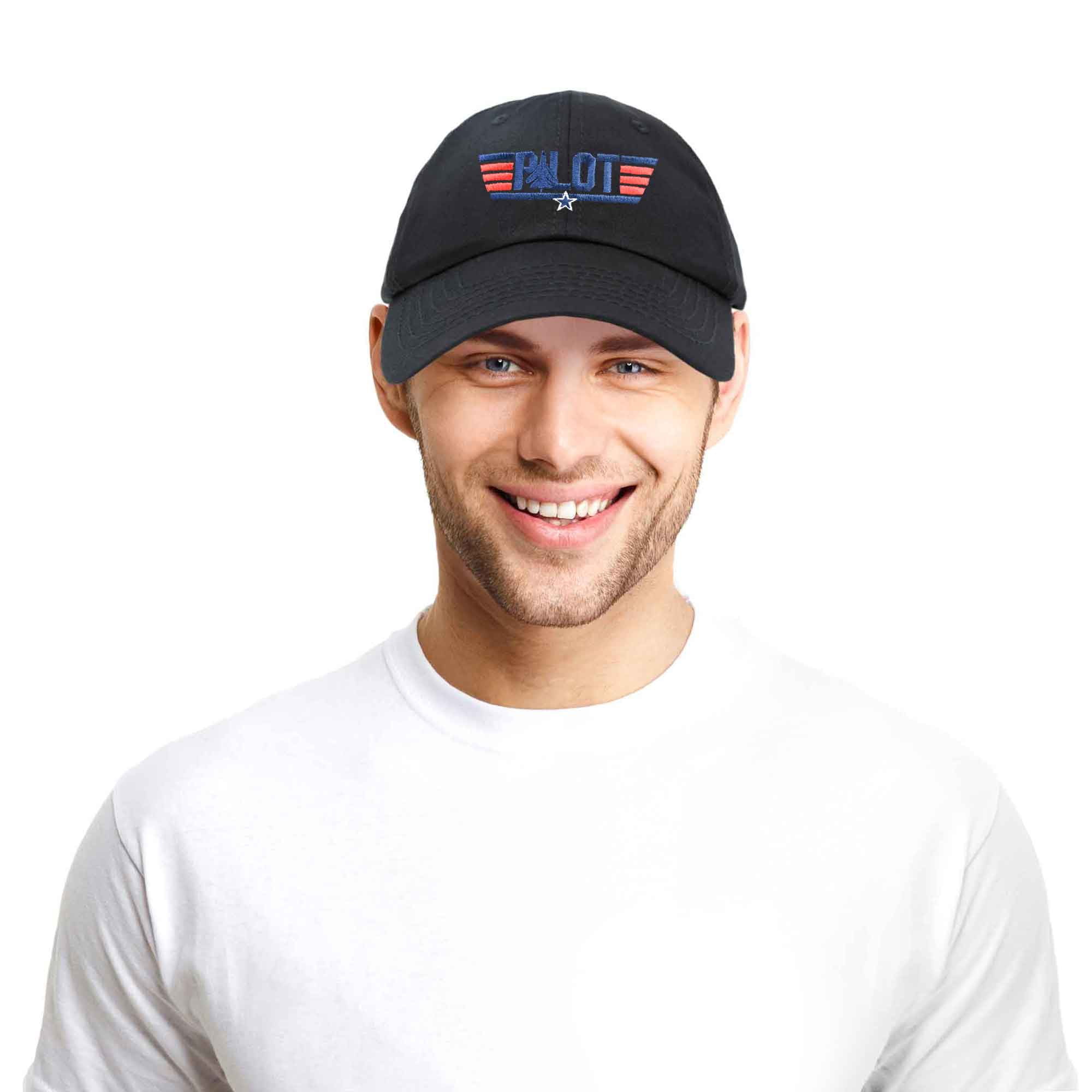 DALIX Father Son Pilot and Wingman Matching Hat Set Embroidered Baseball Cap in Black