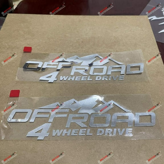 4X4 Off Road 4WD Mountain Decal Sticker Car Truck Vinyl - 2 Pack Metallic Silver Look, 6 Inches - No Background fit for Chevy Jeep Toyota Ford 02121