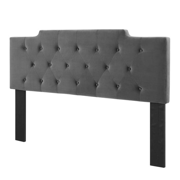 Tufted Headboard, Twin Size, Velvet, Dark Grey Gray, Modern