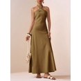 thumbnail image 2 of Womens Elegant Coffee Brown Halter Neck Maxi Dress With Twist Detail, 2 of 7