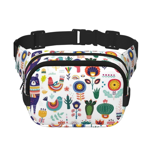 Disketp Alpaca Flower Riñonera de Doble Capa, Bolsa de Cintura Ajustable para Viajes, Correr y Senderismo, Riñonera Ligera para Hombre y Mujer