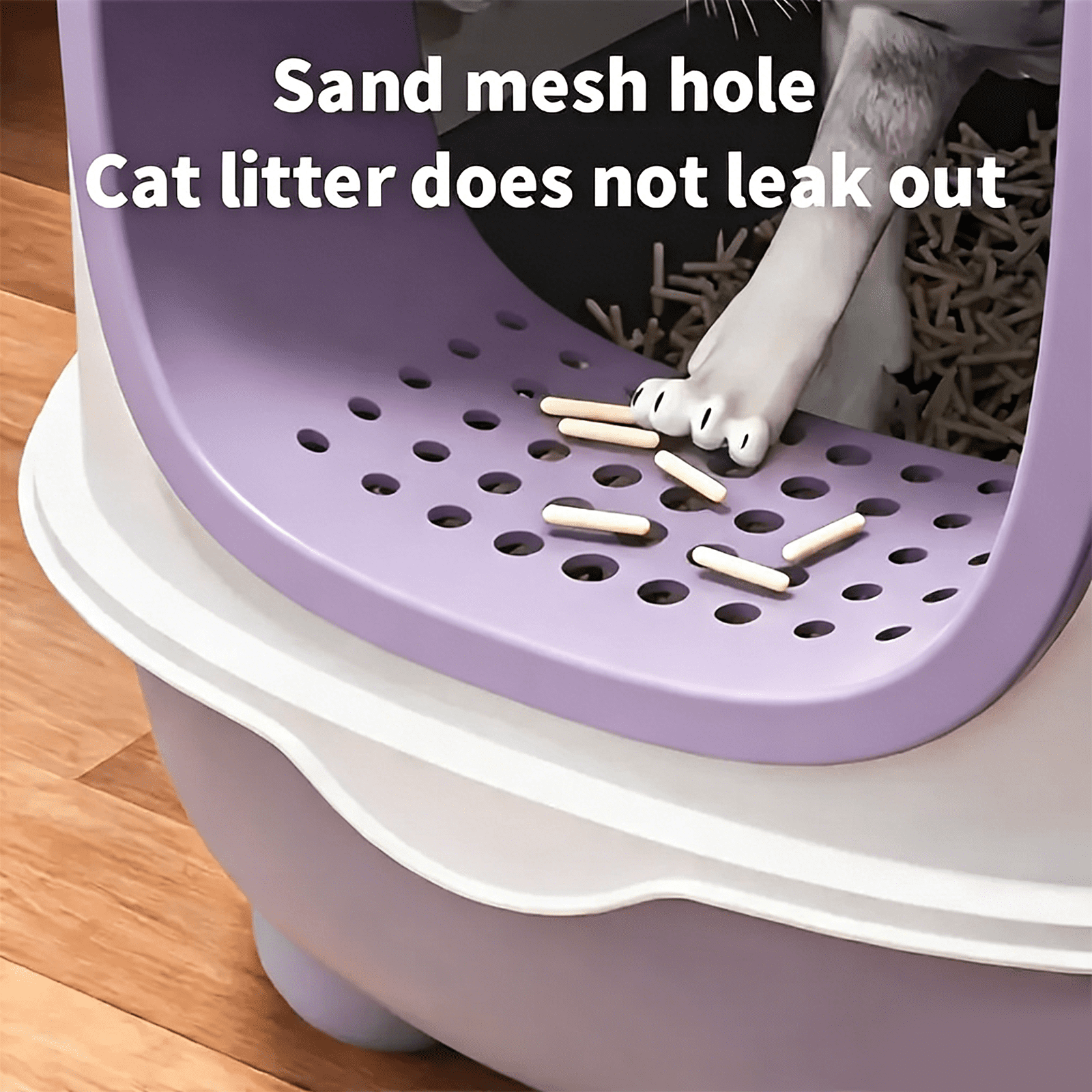 Fully enclosed purple cat litter box, comes with a cat litter scoop, smooth material, suitable for medium and small-sized cats