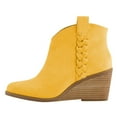 thumbnail image 2 of FSJ Women Classic Wedge Mid Heel Ankle Boots Braided Side Round Toe Western Pull On Cowboy Booties Office Shoes Size 8 Yellow, 2 of 4