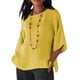 thumbnail image 1 of Qarigey Ropa de mujer Camisa de cuello de manga 3/4 Top casual de lino de algodón de manga 3/4 Prendas para la parte del cuerpo amarillo S, 1 of 1