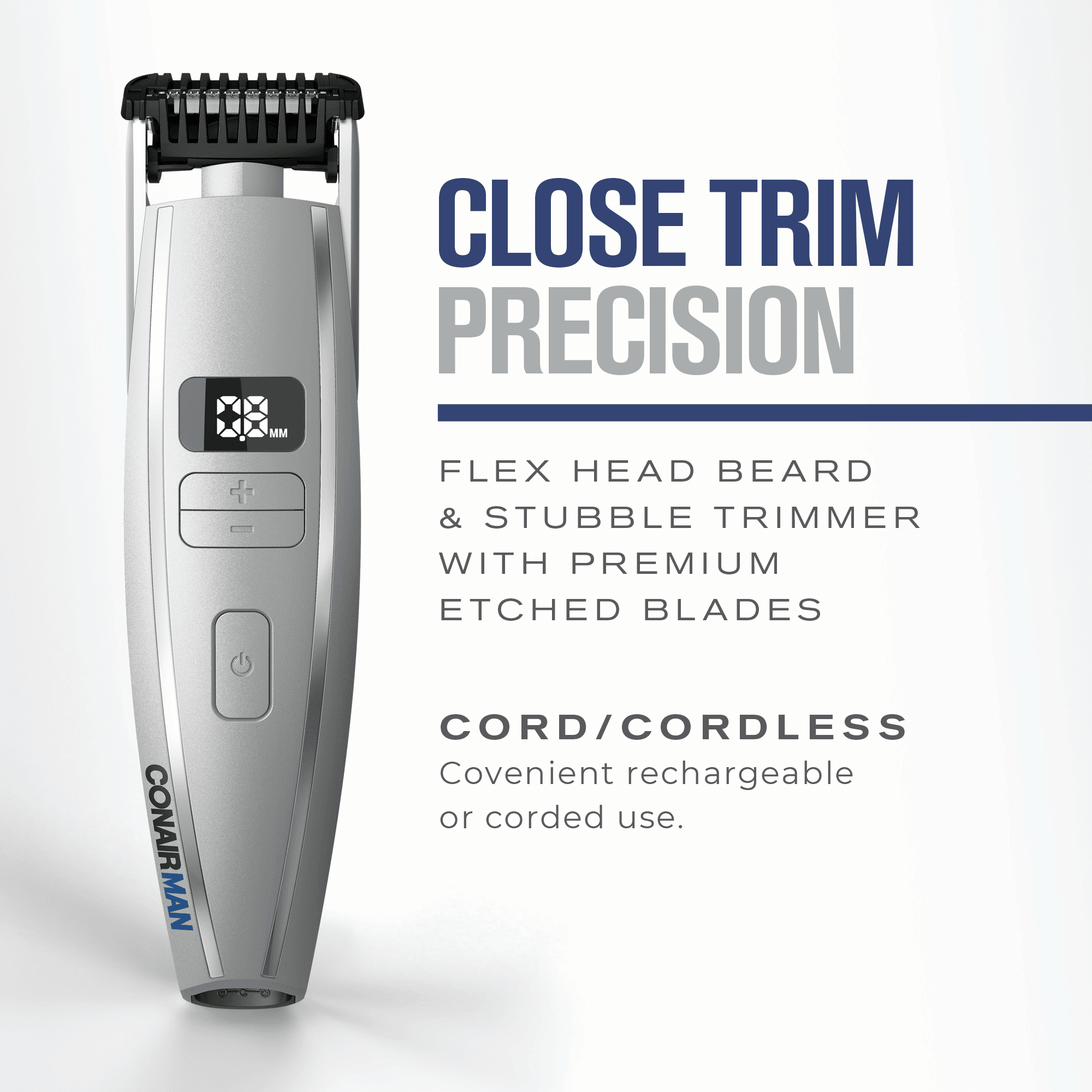 ConairMAN Beard Trimmer for Men, Cord/Cordless Digital Length Control Beard and Stubble Trimmer GMT980