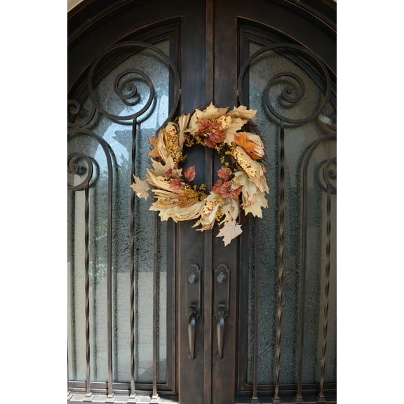 Admired by Nature 26" Artificial Indian Corn Husk Wreath For Festive Harvest