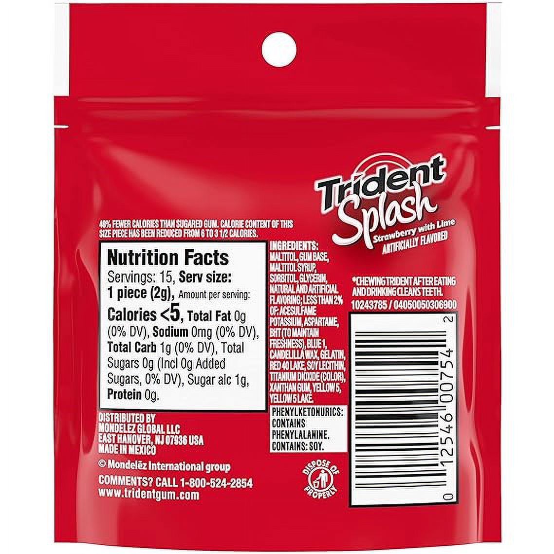 Trident Splash Strawberry with Lime (6-15 piece packs-90 pieces total)