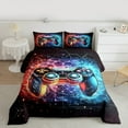 thumbnail image 2 of jejeloiu Teens Gamepad Queen Comforter Set,Modern Video Game Bedding Sets,Orange Blue Black Bedding Comforter Set For Boys Kids,Ultra Soft Home Decor Reversible,3 Pieces, 2 of 8