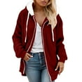 thumbnail image 2 of Fleece Jacket for Women 2025 Fall Winter Long Sleeve Casual Fuzzy Zip Up Hoodie Hooded Jackets Outerwear, 2 of 5