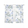 thumbnail image 2 of Blue Flower Semi Sheer Curtains 72 Inch Length 2 Panels Set, Sage Green Eucalyptus Leaf Farmhouse Country Sheer Kitchen Curtain Privacy Voile Window Curtain for Living Room Bedroom Rod Pocket Drapes, 2 of 7