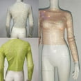 thumbnail image 4 of ZPAQI Women Rhinestones Mesh Long Sleeve Crop Top See Through Fishnet Cover Up T-Shirt, 4 of 21