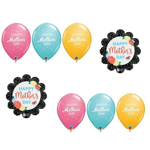 LOONBALLOON Mother's Day Theme Balloon Set, Standard Size Mother's Day Butterfly Dots Balloon and 6x Latex Balloons